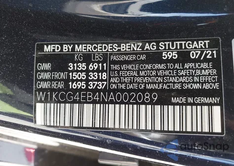 2022 Mercedes-Benz Eqs 580 4Matic из США, поврежденный, VIN W1KCG4EB4NA002089